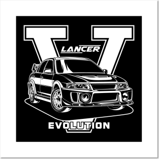 Lancer Evolution V (White Print) Posters and Art